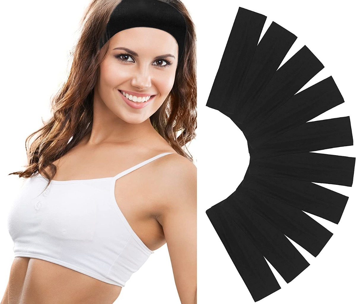 Diadema Sport Valerina Banda De Cabello Algodon 12 Piezas Negras
